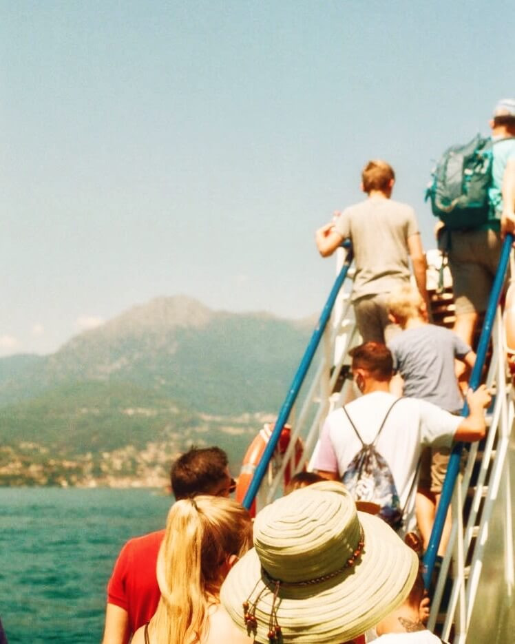People getting on the Lake Como ferry 