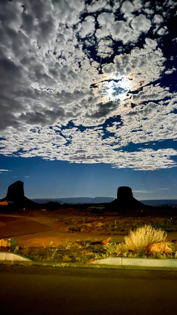 Pre-sunrise in the parking lot of the Monument Valley visitor's center. 